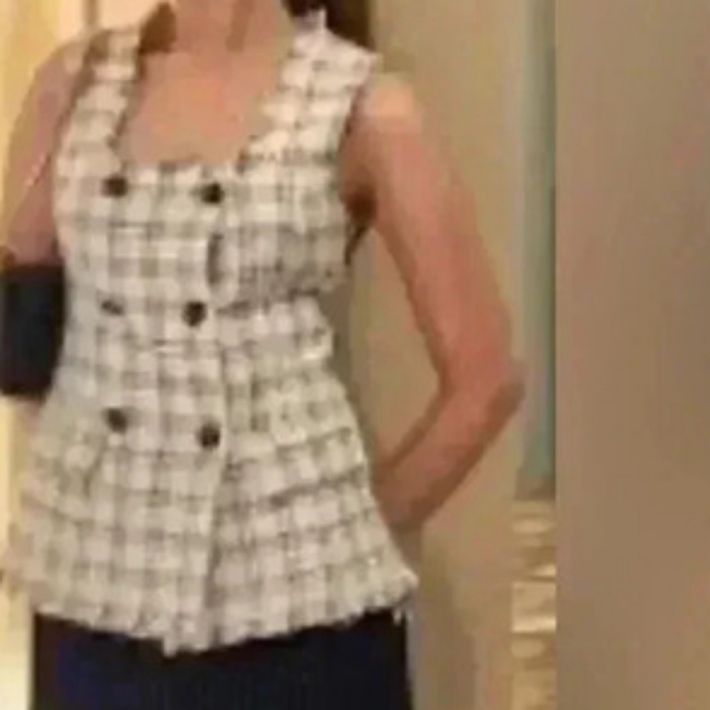 ZARA Textured Plaid Waistcoat Vest Ecru/black BNWT. - Picture 9 of 16
